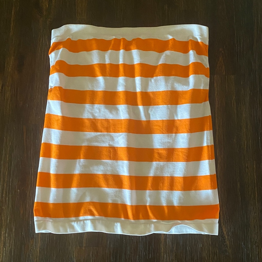 Active Basic Orange and White Striped Tube Top